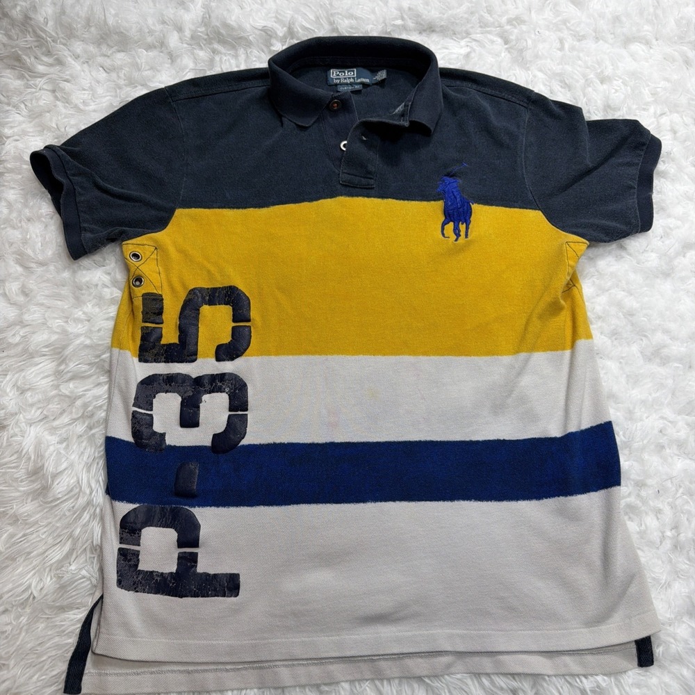 Vintage Polo Ralph Lauren Rugby Shirt P-35 Big Pony Men L Custom Slim Fit 90s